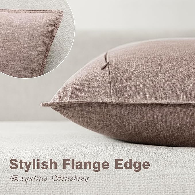 Foindtower Set of 2, Decorative Linen Soild Throw Pillow Covers Soft Accent Euro Cushion Case Boho Farmhouse Pillowcase for Chair Couch Sofa Bedroom Living Room Home Decor 26 x 26 Inch Dusty Pink