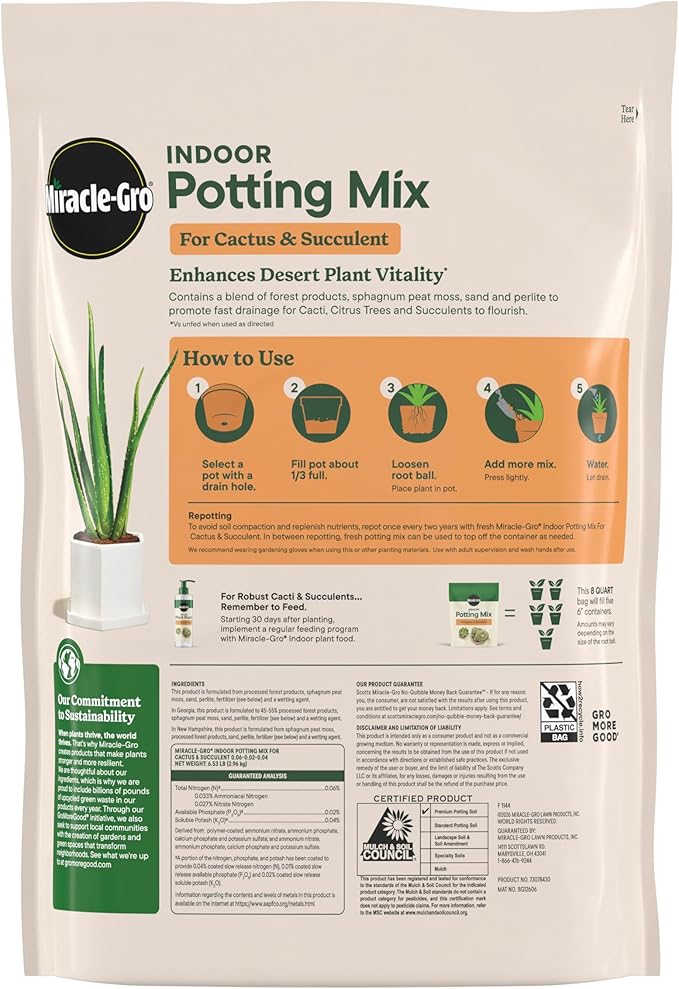 Miracle-Gro Indoor Potting Mix (8 qt.) and Indoor Plant Food (8 fl. oz.) for Cactus & Succulent - Bundle for Growing and Fertilizing Indoor Cacti and Succulents