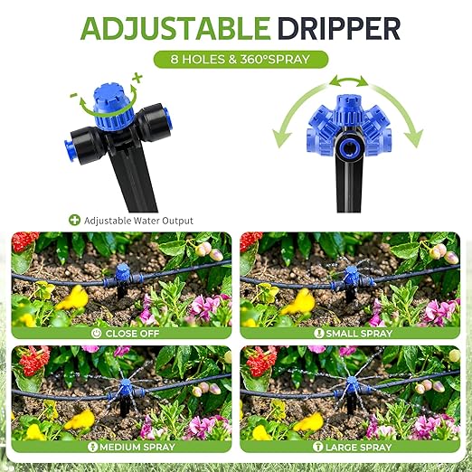 HIRALIY 40ft Push-to-Connect Drip Irrigation Kit, Adjustable Plant Watering System, for Garden Raised Bed Saving Water Automatic Irrigation Equipment with Drip Emitters, Tubing, Connectors