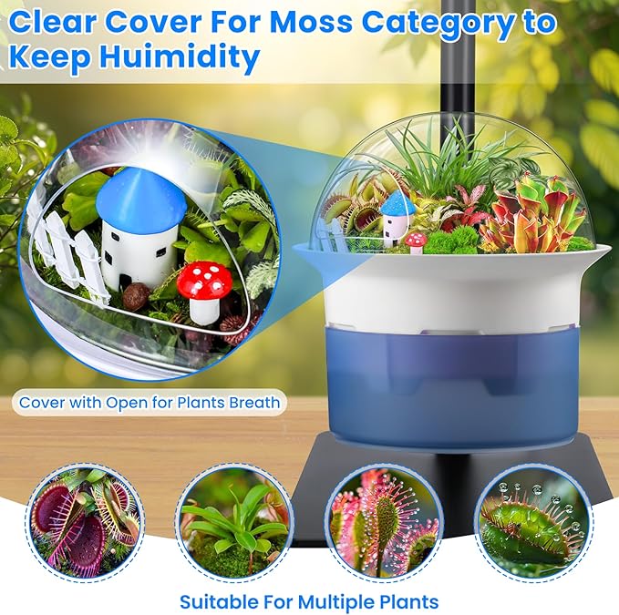 Large Plant Venus Fly Trap Terrarium Kit with Grow Light Timer&Metal Stand, African Violet Pots Self Watering Planter for Herbs,Carnivorous Plants,Gardening for Mom Garden Lover