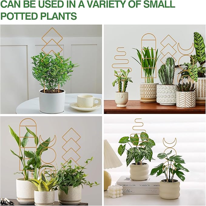Wellsign Indoor Plant Trellis for Potted Plants, 16inch Gold Small Trellis for Climbing Plants Outdoor Garden Metal Trellis with Different Patterns for Vine Ivy Flower Plant Support 4 Pack