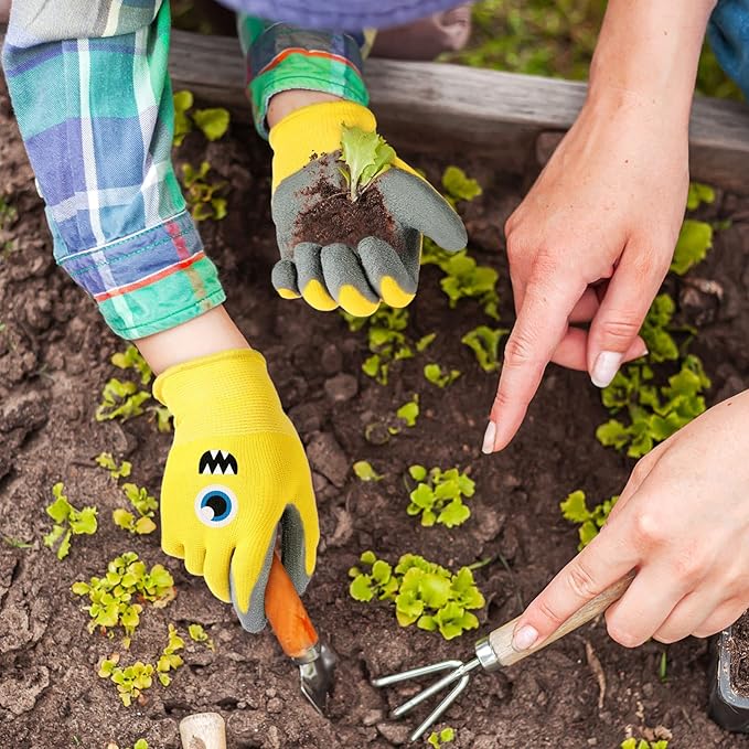 6 Pairs Kids Gardening Gloves Children Work Gloves Rubber Coated Garden Gloves for Kids Toddlers (Medium (Age 6-8))