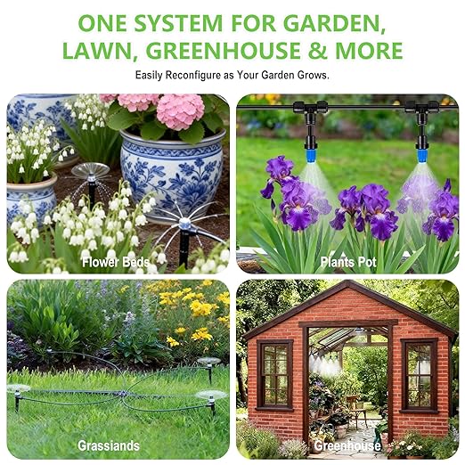 230FT Drip Irrigation System Kit, Quick Push-to-Connect Garden Watering System with 1/2'' & 1/4'' Tubing, Adjustable Drippers & Sprayers, Auto Irrigation System for Raised Bed, Lawn, Greenhouse