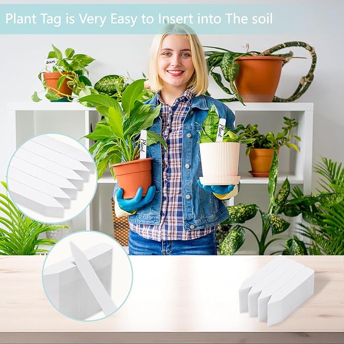500 Pack Plant Labels, 4 Inch Potted Plant Name Tags Plastic, Seedlings Seed Markers Nursery Plant Stake Tag with Marking Pen for Outdoor Indoor Garden Patio Flower Vegetable, White