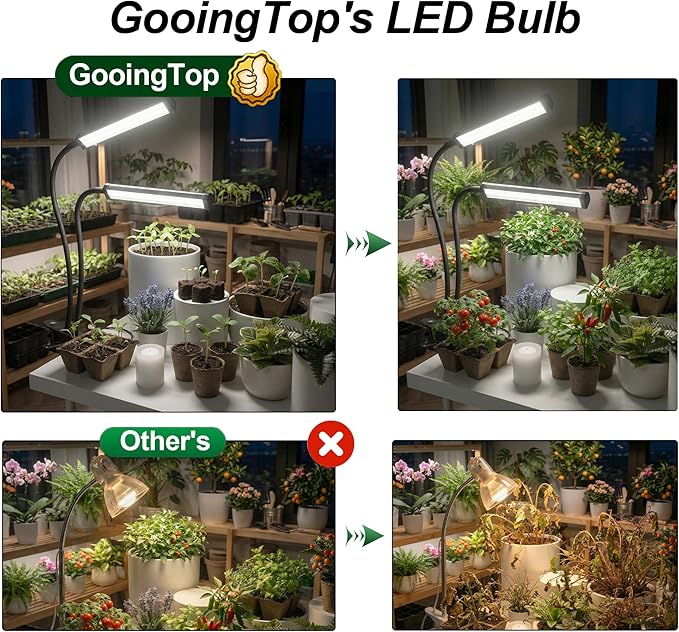 GooingTop Grow Light 100W 6000K, Super Bright White Desktop Clip Plant Lamp for Seedlings Succulents Seeds Starting Indoor Plants Growing,Bendable Gooseneck & Timer 4 8 12 H