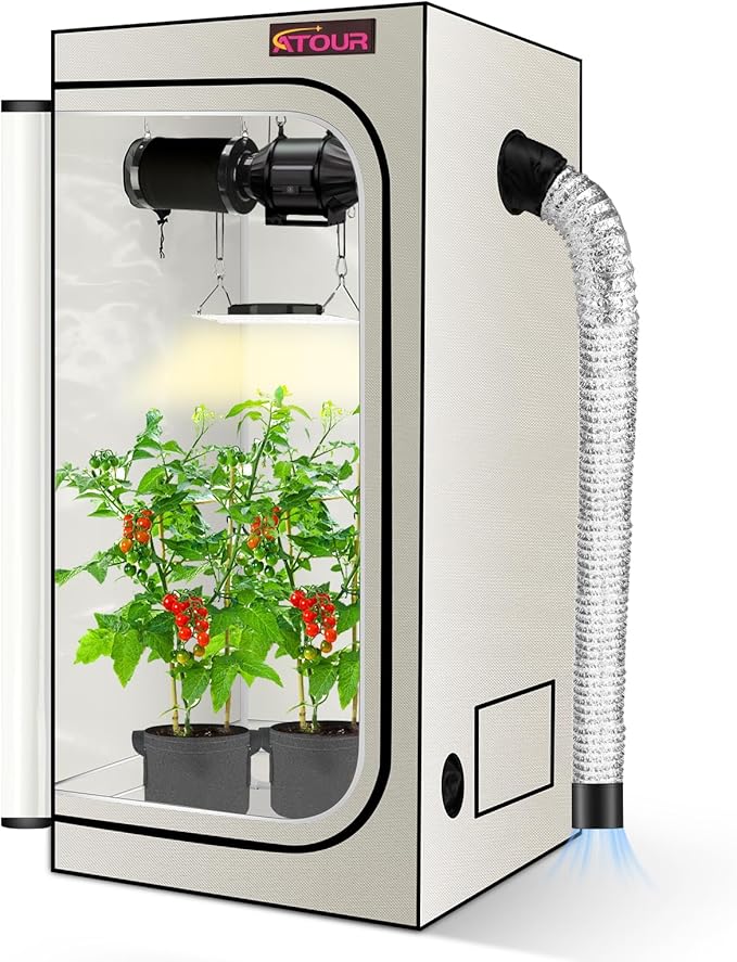 ATOUR LED Grow Light Specil Tent, High Reflective PE Film Grow Tent, 1680D High Strength Canvas Plant Tent with Observation Window & Floor Tray for Hydroponics Indoor Plant (24"x24"x36")