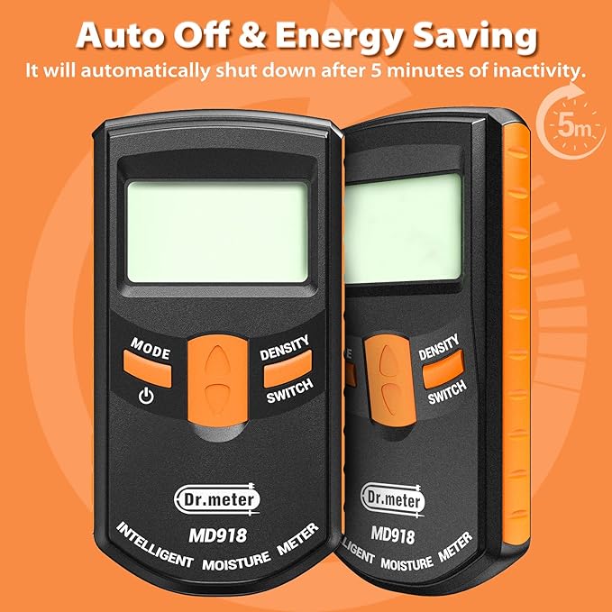 Dr.meter Pinless Wood Moisture Meter, Non-Destructive Moisture Detector for Wood Firewood, 4%-80% Measuring Range Digital Sensor Scanner (MD918)