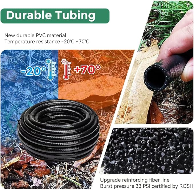 Maotong 40 FT 1/2 inch Drip Irrigation Tubing Main Line Hose Tube for Garden Irrigation System (Includes 1/2" Straight Connector and 3-Way Connector)