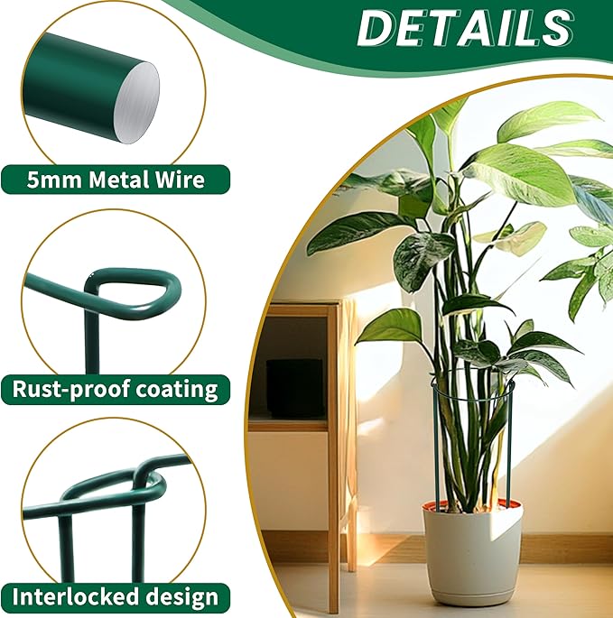 6-Pack Garden Plant Support Cages,14"Diax32"H Heavy Duty Interlinked Half Round Peony Support Rings,Metal Plant Support Stakes for Peony,Tomato,Hydrangea,Rose,Indoor & Outdoor Garden Plant Supports