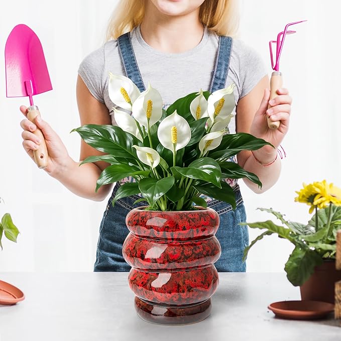 Ceramic 5 inch Plant Pot - Planter for Indoor Plants with Drainage Hole, Flower Pots for Orchid, Succulent,Outdoor Plants, Modern Glaze Planters for Home Office Decor Gift