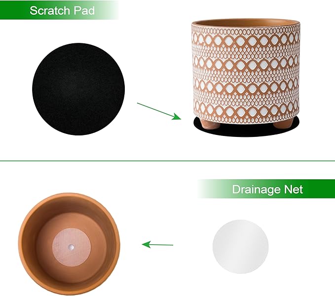 D'vine Dev 8 Inch Terracotta Planter Pot, Modern Design Ceramic Plants Pot with Drainage Hole, Desert Mirage, 33-953-B-1