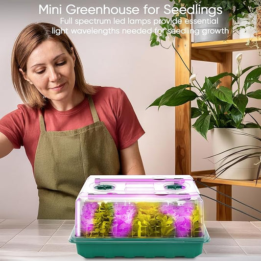 96 Cell Seed Starter Tray with Grow Light, Seed Starter Kit with Adjustable Humidity Dome, Seed Starting Trays Plant Starter Kit for Seeds Growing Starting, Indoor Gardening, Greenhouse