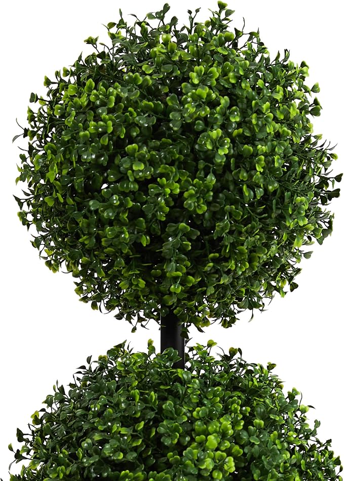 Nearly Natural 36in Artificial Triple Ball Boxwood Topiary Tree - Indoor Outdoor Realistic Faux Greenery for Home Patio Office Decor, Low Maintenance