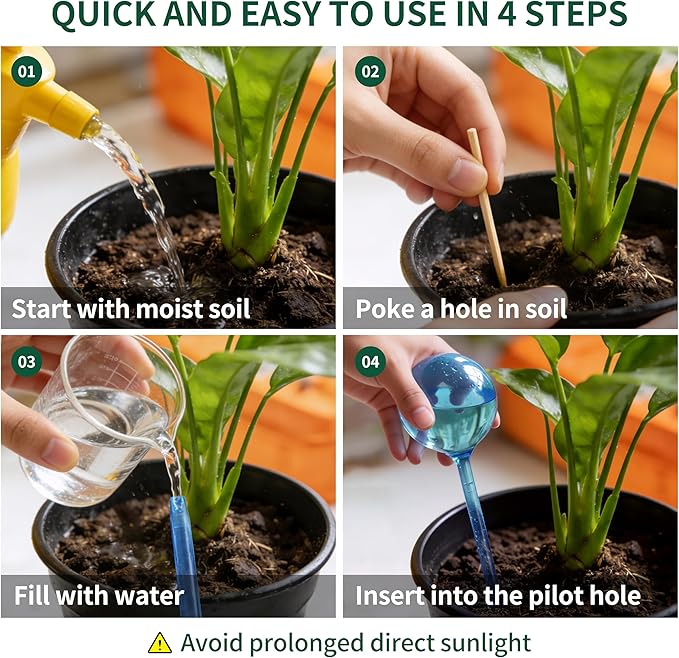 Soilagua 12-Pack Plastic Plant Watering Globes, Premium PVC Shatter-Resistant Plant Waterer, Tapered Opening Self Watering Planter Insert, Automatic Watering Spikes for Daily & Vacation Plants Care