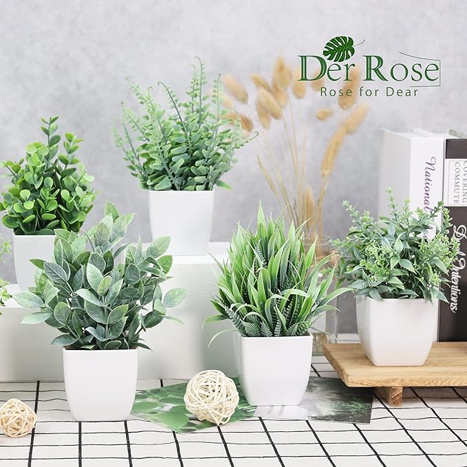 Der Rose 8 Pack Fake Plants Small Artificial Faux Potted Plants for Home Office Farmhouse Bathroom Bedroom Decor Indoor