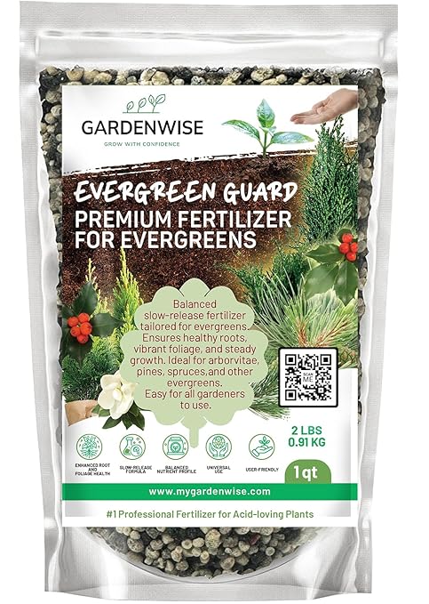 GARDENWISE Evergreen Fertilizer – All-Purpose Granular Plant Food for Outdoor Trees and Shrubs, Azaleas, Magnolias, Pines & Arborvitae – Slow-Release Formula (1 Quart)