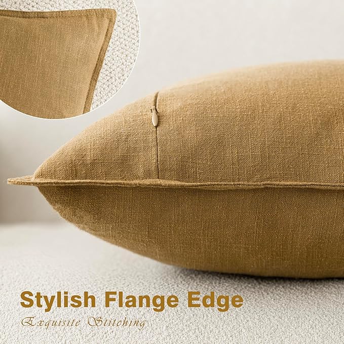 Foindtower Pack of 2, Decorative Linen Soild Throw Pillow Covers Soft Accent Cushion Case Boho Farmhouse Pillowcase for Couch Sofa Bedroom Living Room Home Decor 22 x 22 Inch Honey Mustard