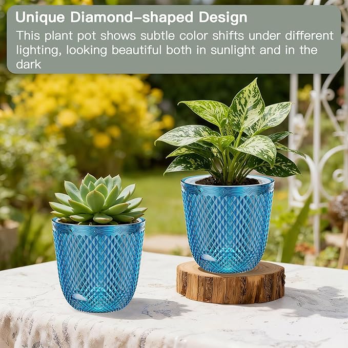 QCQHDU 2 Pack Self Watering Pots, 5.7 Inch Flower Pots with Drainage Holes and Water Filling Port, Garden Planter for Indoor Outdoor Plants (Klein Blue)