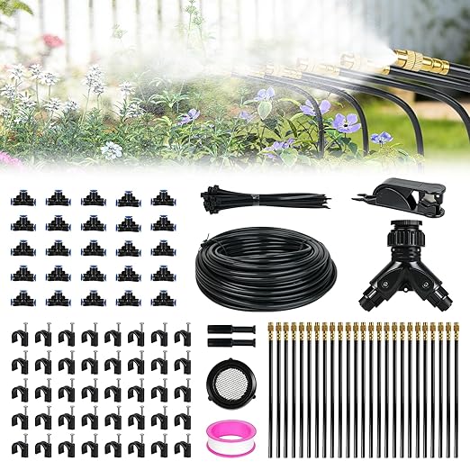 100ft Drip Irrigation System, Automatic Garden Watering System with 25 Adjustable Sprinkler Nozzles, Irrigation Hose Kit for Yard, Lawn, Plants, Atomizing System