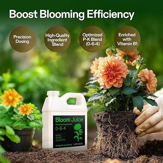 VIVOSUN Bloom Juice (0-6-4), Flowering Supplement Liquid Fertilizer for Flowering Stage, Concentrated Plant Food for All Flowering Plants, 32 Ounces/1 Quart (Pack of 2)