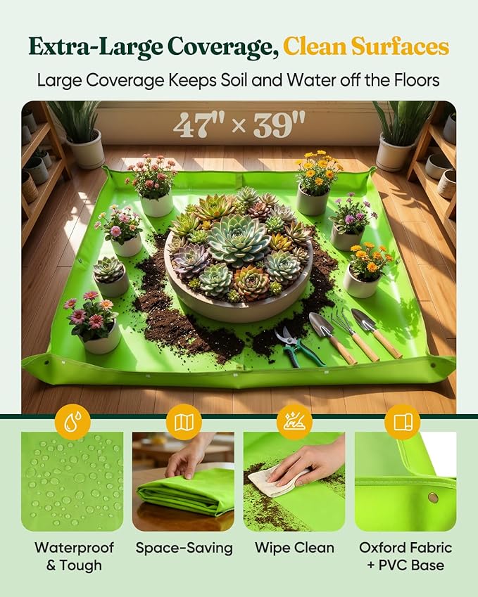 Grenebo Gardening Tools Set, 7 Piece Gardening Hand Tools with Plant Repotting Mat & Tool Bag, Stainless Steel Garden Tools for Succulent Bonsai Plants Transplanting, Gardening Gift for Women & Men