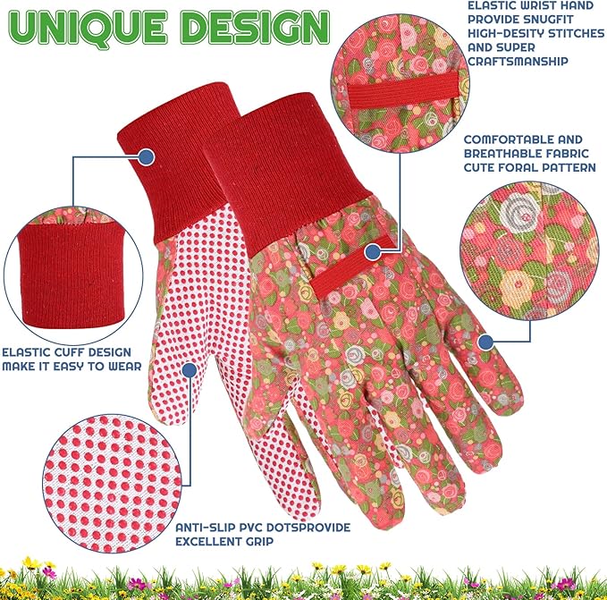 4 Pairs Gardening Gloves for Women Breathable Floral Garden Gloves with Non-Slip Grip Work Glove for Weeding Planting