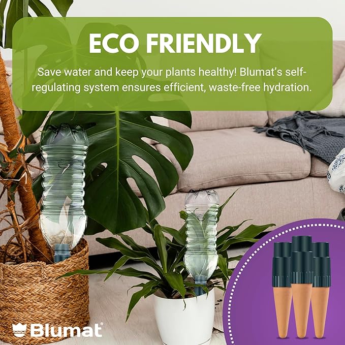 Blumat Plant Watering Device - Easy Self Watering Planter Insert for Indoor Plants - Bottle Adapter - Prevents Overwatering and Underwatering for Healthy Growth - 3 Pack