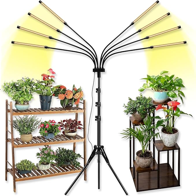 Grow Lights for Indoor Plants, 8 Heads Red Blue White Full Spectrum Plant Light with Adjustable Tripod Stand