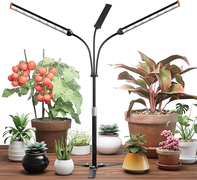 GooingTop Grow Light for Indoor Plants,5000K Full Spectrum Growing Plant Lamp with White Red Blue LED for Pots Succulents Seed Starting,Height Adjustable 10-32'' with Optional Dimming & Timer