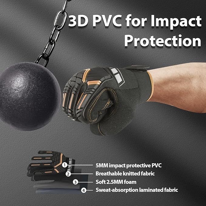 DLY Heavy Duty Work Gloves, Impact Protection Mechanic Gloves, Synthetic Leather Work Gloves, Touchscreen Capable