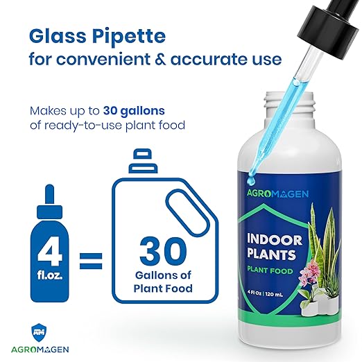 AgroMagen Indoor Plant Food with Essential Nutrients & Chelated Micronutrients, Liquid Fertilizer 4 fl.oz.