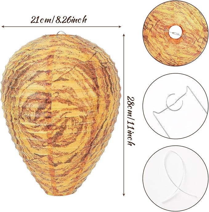 DECYOOL 4 Pack Paper Wasp Nest Decoy Hanging Wasp Nest Stay Away from Wasps Hornets Yellow Jackets(Orange)