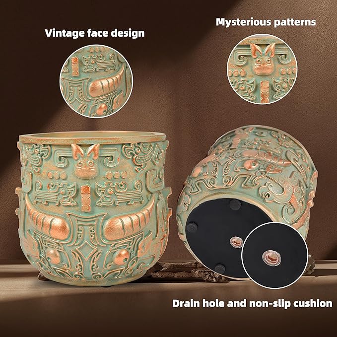 Midogaigai Tribal Vintage Face Planter,Lightweight Unique Plant Pots with Drainage,Eclectic Small Succulent Flower Planters Pots for Outdoor&Indoor Plants,Funny Garden Pot for Room Decor(5.5in)
