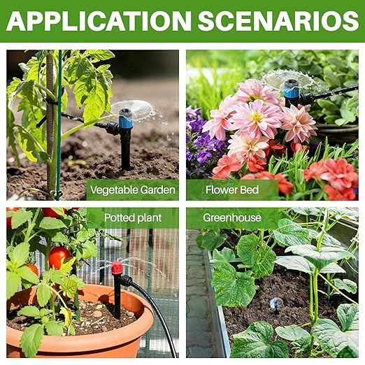 Drip Irrigation System, Automatic Garden Watering Kit, Quick-Connect Watering Misting Drip Irrigation System for Greenhouses,Yards,Lawns,Raised Beds,with 98ft 1/4''& 49ft 1/2" Tubing and Accessories