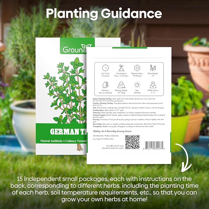 Groundio 15 Herb Seeds Variety Pack | 5,700+ Non-GMO Heirloom Seeds for Planting Indoor & Outdoor | Culinary Collection | Grow Your Own Garden | Gardening Gift