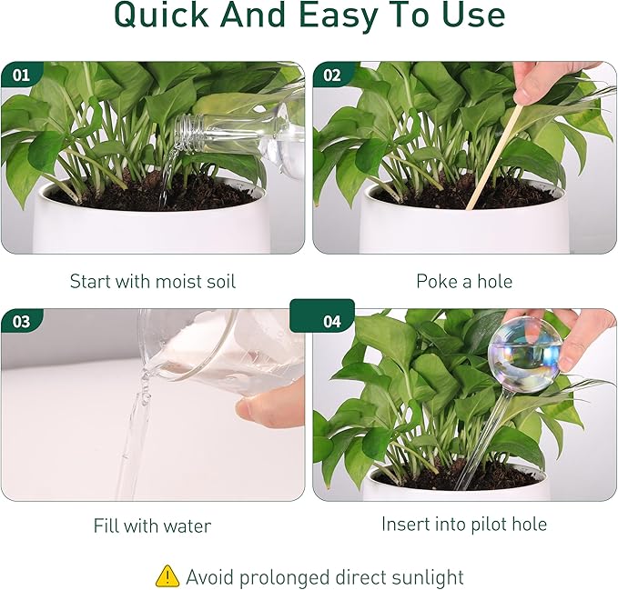Soilagua Large Extra-Thick Clear Glass Plant Watering Globes, Rainbow Gradient Self Watering Devices for Indoor & Outdoor Plants, Automatic Waterer Spikes, Perfect for Daily or Vacation Use, 4-Pack