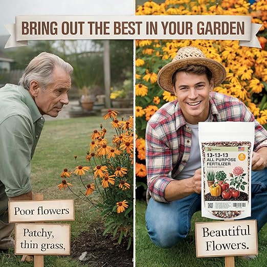 Gardenera 13-13-13 Slow Release Granular Fertilizer – All Purpose Plant Food 13 13 13 for Outdoor Grass, Vegetables, Roses, Flowers, Shrubs, Trees. Lawns, Gardens, Potted Plants (16 OZ)
