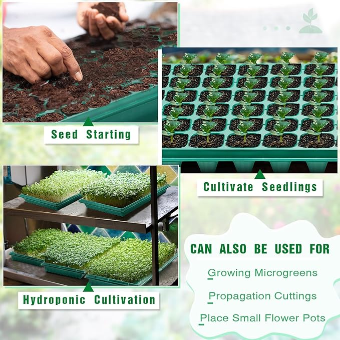 50 Pcs Seed Starter Kit 72 Cell Seedling Starting Trays and 1020 Trays No Holes Plant Growing Nursery Pots for Gardening Germination Propagation (Green)