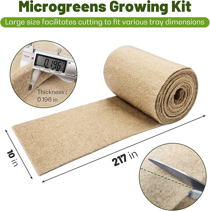 KEOHOLI 10" x 217" Microgreens Growing mat,Grass Seed mat, Natural Hydroponic Pad for Wheatgrass, Bean Sprouts, Pea Shoots, Indoor Organic Gardening Supplies
