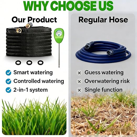Garden Hose 50FT, Non-Expanding Water Hose, Tangle-Free Hose with 3/4" Leak-Proof Fittings, Ultra Lightweight, Burst-Resistant, Flexible Hose for Yard, Lawn, Outdoor Use with Bonus Soil Moisture Meter