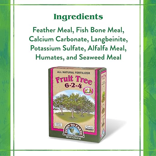 Down To Earth All Natural Fertilizers Organic Fruit Tree - Plant Food for Apples, Pears, Plums and Tropical Fruit Trees 6-2-4, 5 lb