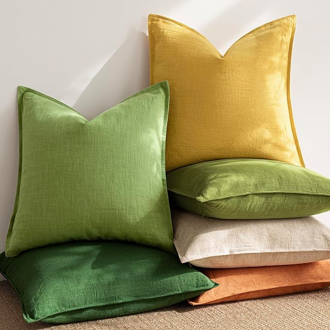 Foindtower Pack of 2, Decorative Linen Soild Throw Pillow Covers Soft Accent Euro Cushion Case Boho Farmhouse Pillowcase for Chair Couch Sofa Bedroom Living Room Home Decor 18 x 18 Inch Ginger Yellow