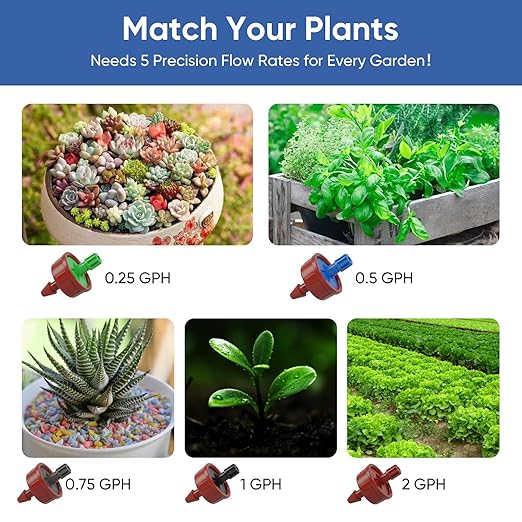 0.5 GPH Pressure Compensating Drippers: 50 Pack Drip Irrigation Spot Emitters Constant Flow Drip Emitters Heads Drip Irrigation Parts for Garden Irrigation System