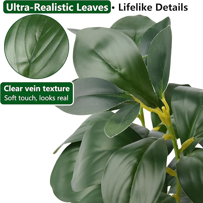 florisso Artificial Succulents & Fig Leaf Potted Decor - Faux Succulents with Fig Leaf Greenery in Black & Gold Plastic Planter (No Actual Figs) for Farmhouse, Bathroom, Bedroom & Office Decor