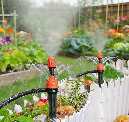 25pcs Drip Irrigation Emitters for 1/4" Irrigation Hose Accessories, Adjustable 360 Degree Water Flow Stake Drippers, Garden Irrigation Drippers for Watering System
