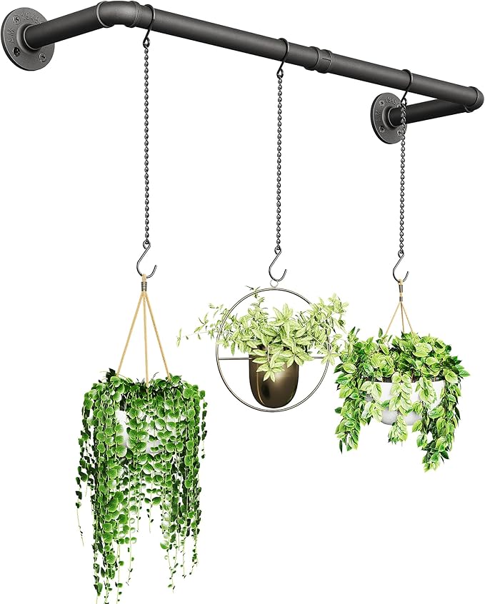 SOFITORG Plant Haning Rod, Hanging Planters for Indoor Plants with 3 Chains, Wall Plant Hanging Bar for Window Celling, 38.2 Inch, Metal Black, Pots Not Included