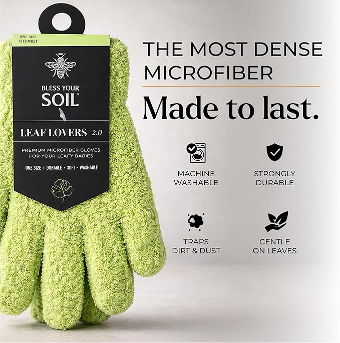 BLESS YOUR SOIL Microfiber Dusting Gloves for Plants, 2 Pairs | Leaf Cleaning Gloves for Houseplants | Reusable, Lint Free