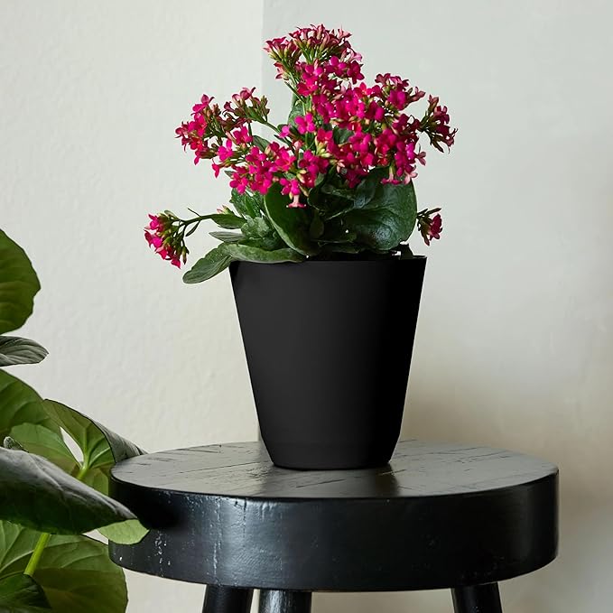14-Inch Resin Self-Watering Planter, Recycled Materials, Low-Maintenance, Indoor/Outdoor Use (Black)