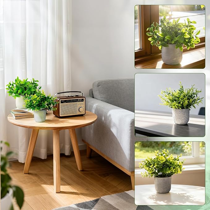 3-Pack Potted Artificial Plants, Small Eucalyptus Faux Plants for Shelf Desk Home Bathroom Farmhouse Room Coffee Table Decor (Green)