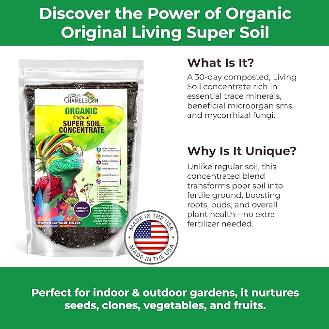 Organic Original Super Soil Concentrate with Mycorrhizae – Living Soil Boosts Roots & Buds for Seeds & Clones - Indoor & Outdoor Growing - Mix 1:4 with Topsoil Potting Soil (5 quarts)